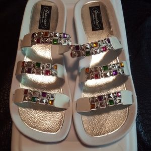 Multi-Colored Crystal White Slip-On Sandals